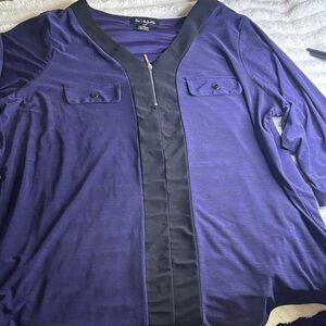 Elegant Women's Purple Blouse with Black Trim